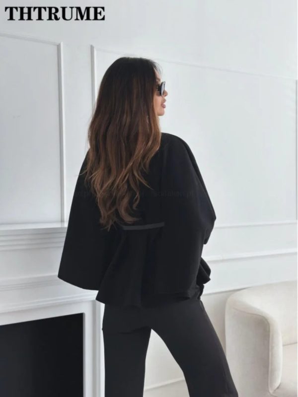 Women's Batwing Loose Fashion Designer Belted Jackets - Image 3