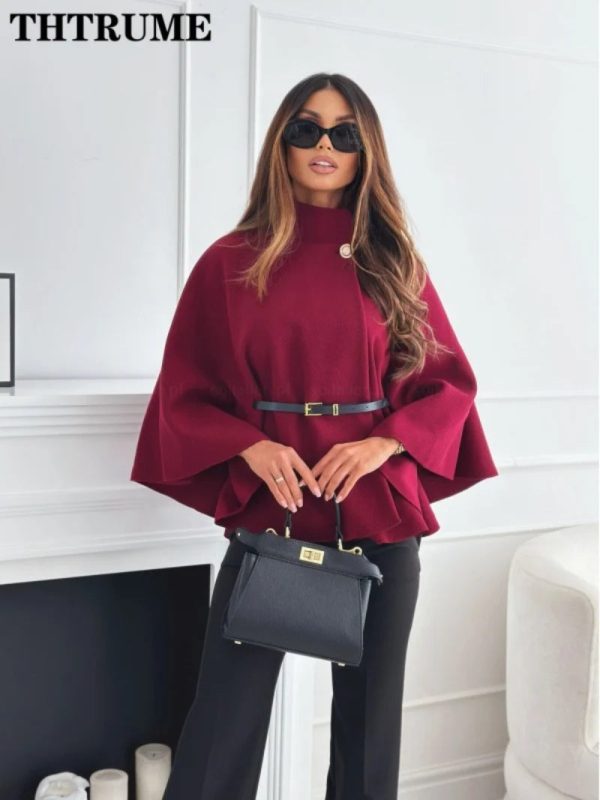 Women's Batwing Loose Fashion Designer Belted Jackets - Image 4