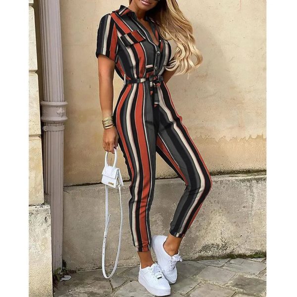 Women's Bodycon Slim Printed V Neck Fashion Designer Jumpsuits - Image 10