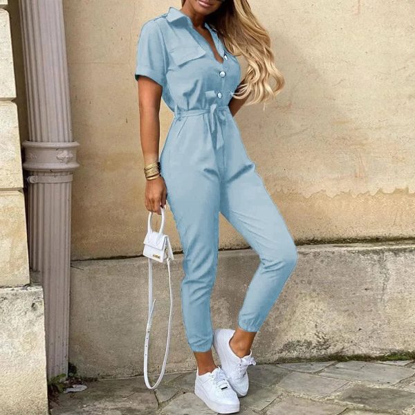 Women's Bodycon Slim Printed V Neck Fashion Designer Jumpsuits - Image 11