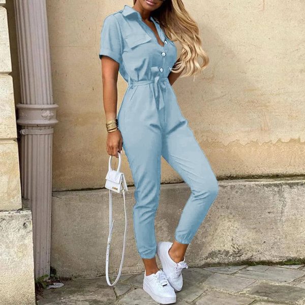 Women's Bodycon Slim Printed V Neck Fashion Designer Jumpsuits - Image 12