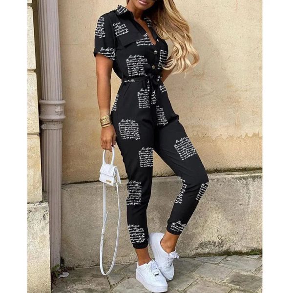 Women's Bodycon Slim Printed V Neck Fashion Designer Jumpsuits - Image 13