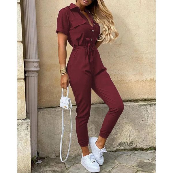 Women's Bodycon Slim Printed V Neck Fashion Designer Jumpsuits - Image 15