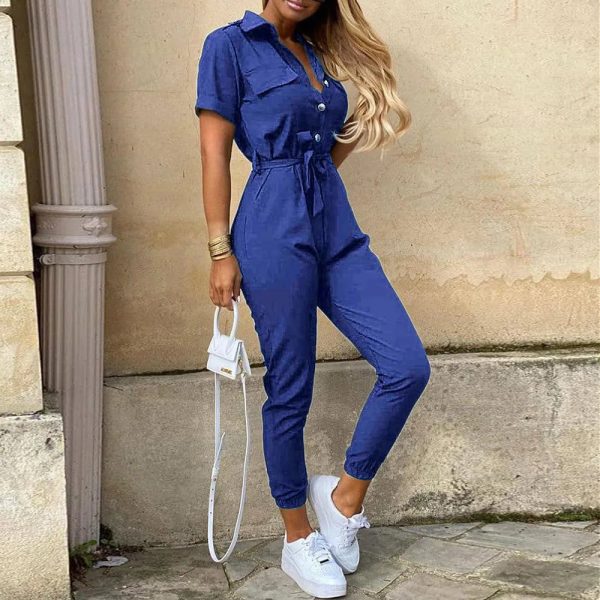 Women's Bodycon Slim Printed V Neck Fashion Designer Jumpsuits - Image 17