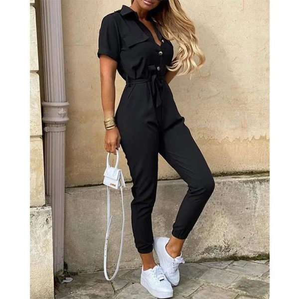 Women's Bodycon Slim Printed V Neck Fashion Designer Jumpsuits - Image 2