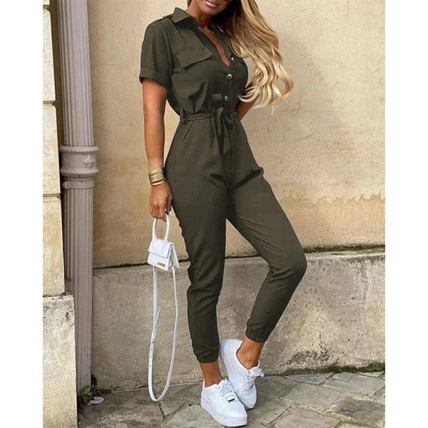 Women's Bodycon Slim Printed V Neck Fashion Designer Jumpsuits - Image 3