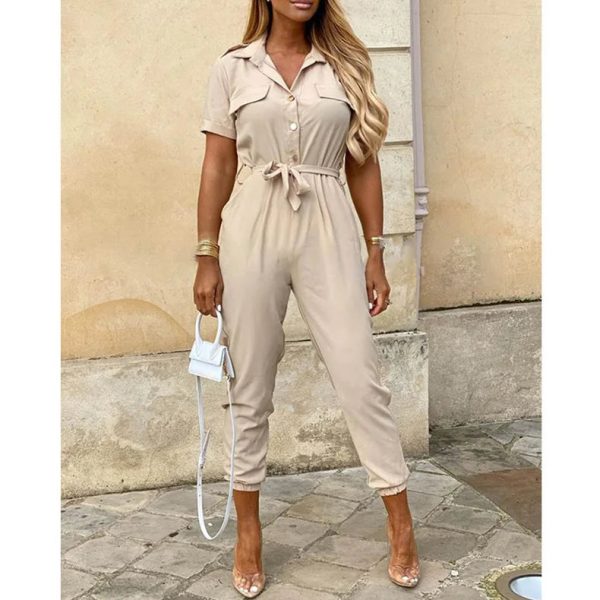 Women's Bodycon Slim Printed V Neck Fashion Designer Jumpsuits - Image 5