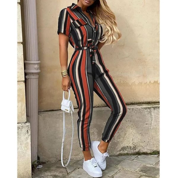 Women's Bodycon Slim Printed V Neck Fashion Designer Jumpsuits - Image 8