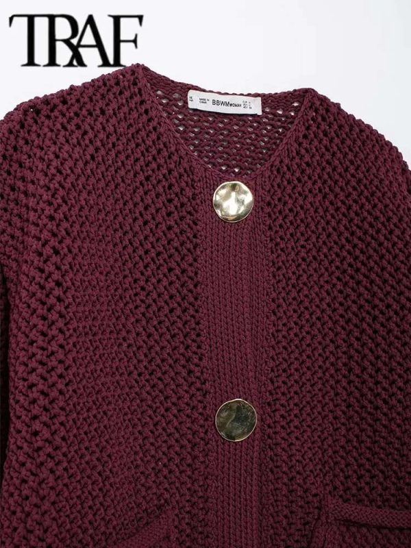 Women's Button Up Loose Knitted Fashion Designer Cardigans - Image 4