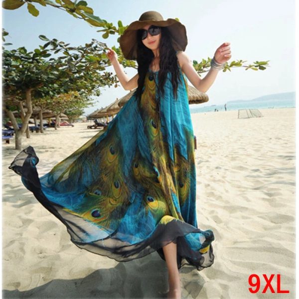 Women's Chiffon 2-9XL Fashion Designer Bohemian Long Dresses (Plus Size)