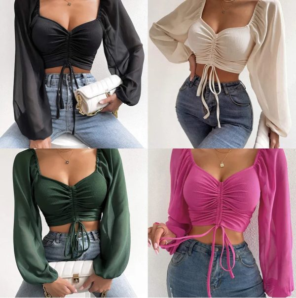 Women's Draw String Fashion Designer Corset Long-Sleeve Tops - Image 11