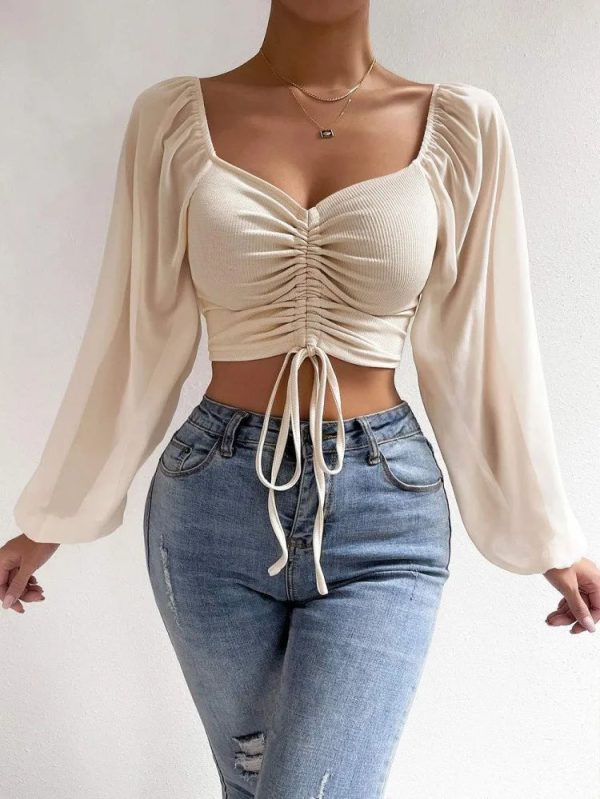 Women's Draw String Fashion Designer Corset Long-Sleeve Tops - Image 16