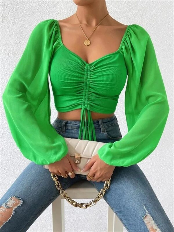 Women's Draw String Fashion Designer Corset Long-Sleeve Tops - Image 20