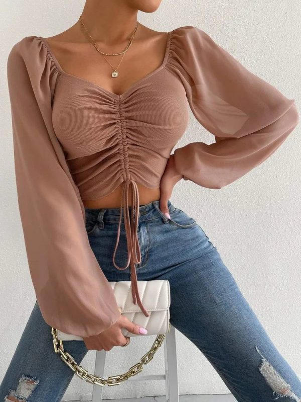 Women's Draw String Fashion Designer Corset Long-Sleeve Tops - Image 23