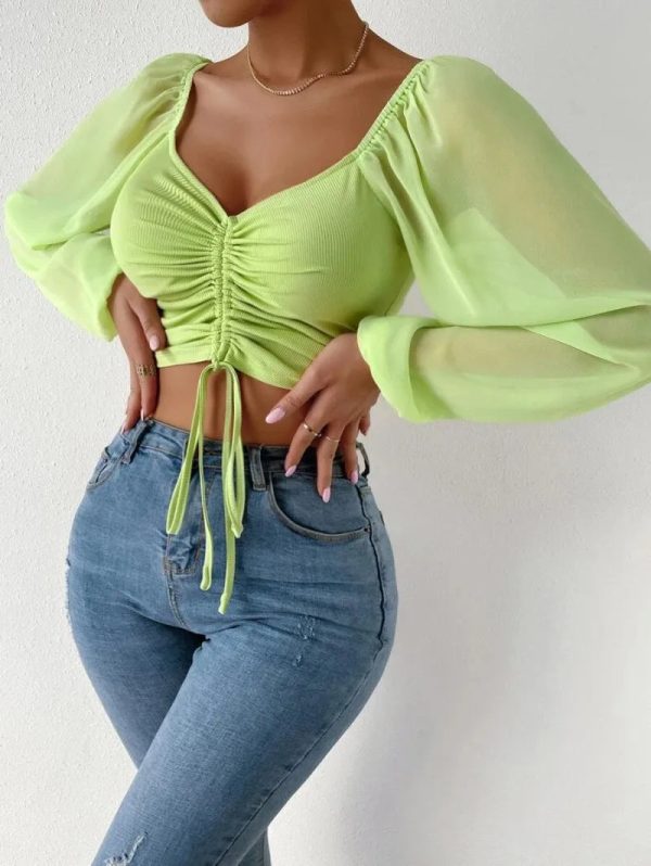 Women's Draw String Fashion Designer Corset Long-Sleeve Tops - Image 3
