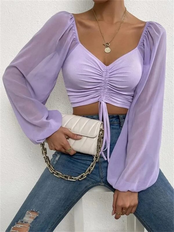 Women's Draw String Fashion Designer Corset Long-Sleeve Tops - Image 4