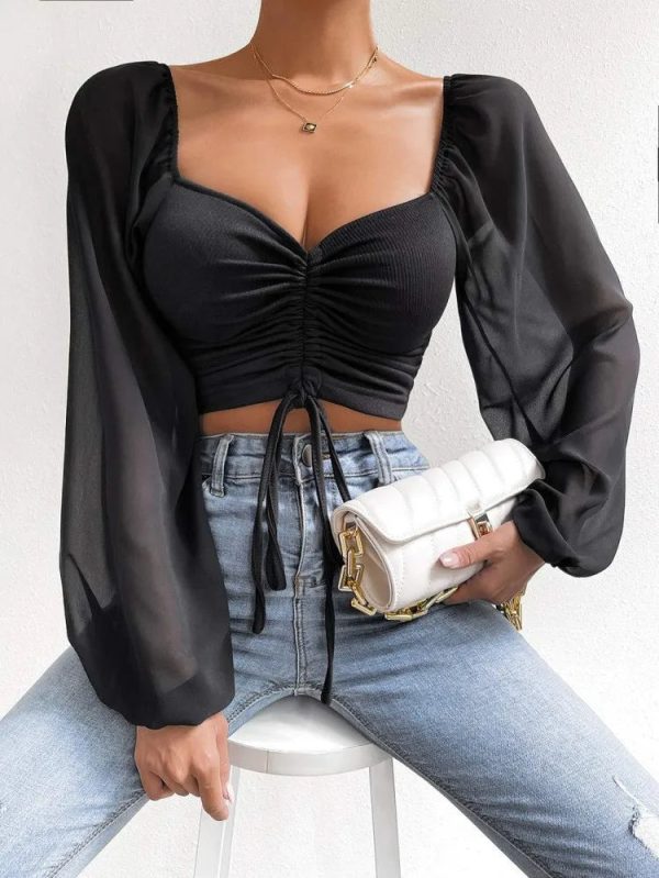 Women's Draw String Fashion Designer Corset Long-Sleeve Tops - Image 7