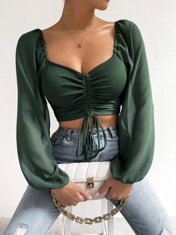 Women's Draw String Fashion Designer Corset Long-Sleeve Tops - Image 9