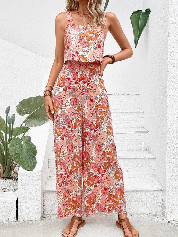 Women's Fashion Designer Wide Leg Jumpsuits Floral Rompers - Image 2