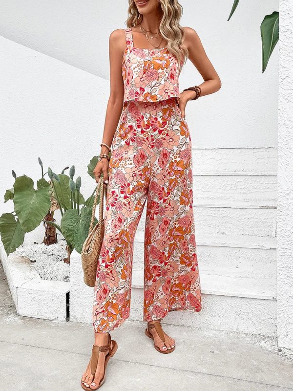 Women's Fashion Designer Wide Leg Jumpsuits Floral Rompers - Image 7