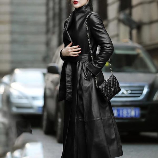 Women's Faux Leather Trench Coat Fashion Designer Nerazzurri Jackets (Plus Size) - Black - Image 2