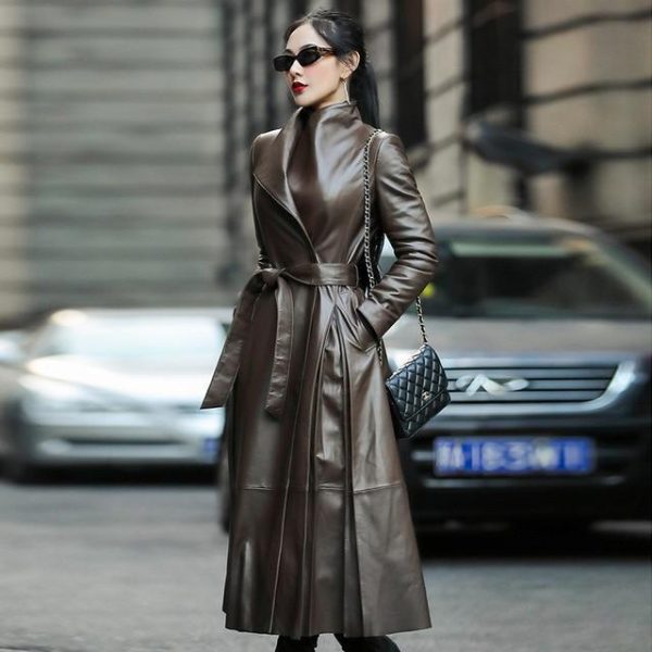 Women's Faux Leather Trench Coat Fashion Designer Nerazzurri Jackets (Plus Size) - Black