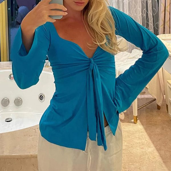 Women's Grunge Bow Tied Fashion Designer Long-Sleeve Tops - Image 5