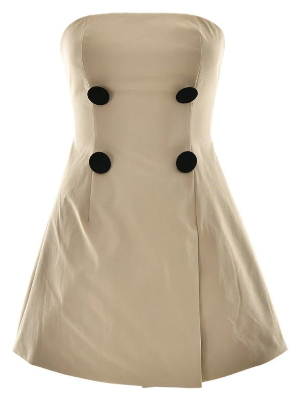 Women's Khaki Off Shoulder Fashion Designer Dresses (Short) - Image 5