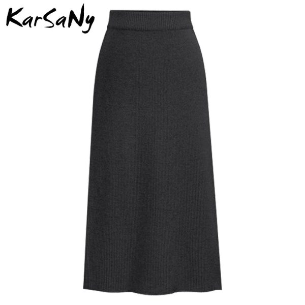 Women's Knitted High Waist Fashion Designer Midi Skirts (Plus Size) - Image 10