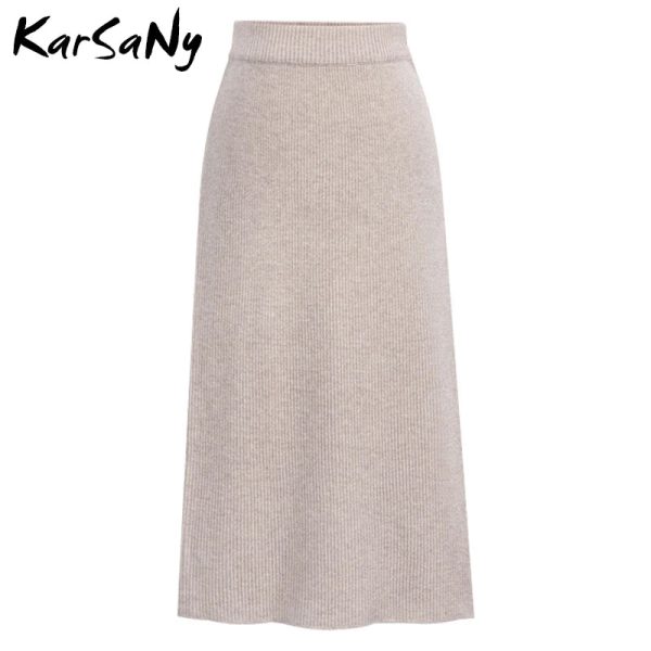 Women's Knitted High Waist Fashion Designer Midi Skirts (Plus Size) - Image 3