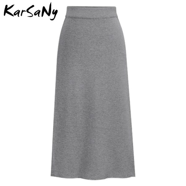 Women's Knitted High Waist Fashion Designer Midi Skirts (Plus Size) - Image 4