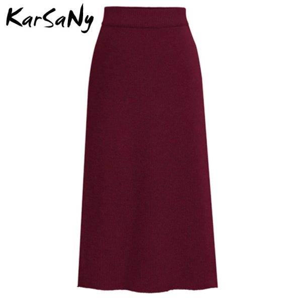Women's Knitted High Waist Fashion Designer Midi Skirts (Plus Size) - Image 7