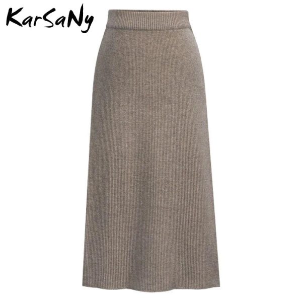 Women's Knitted High Waist Fashion Designer Midi Skirts (Plus Size) - Image 8