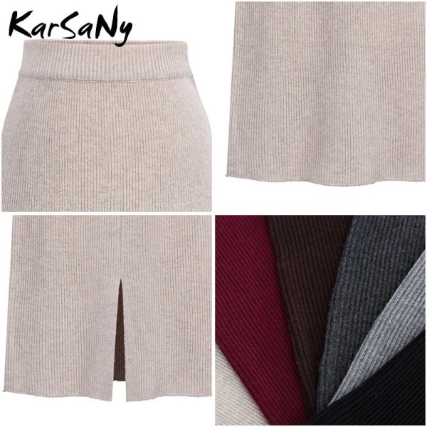 Women's Knitted High Waist Fashion Designer Midi Skirts (Plus Size) - Image 9