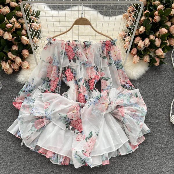 Women's Off Shoulder Rompers Fashion Designer Floral Jumpsuits - Image 2