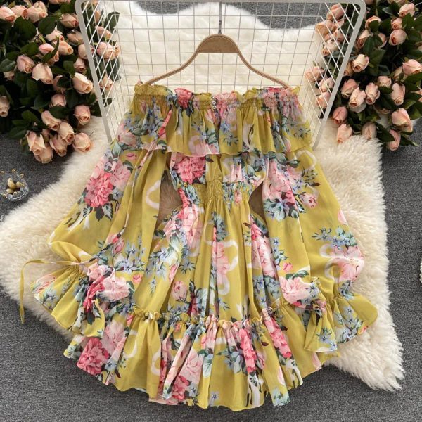 Women's Off Shoulder Rompers Fashion Designer Floral Jumpsuits - Image 5