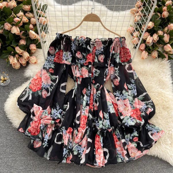 Women's Off Shoulder Rompers Fashion Designer Floral Jumpsuits - Image 8