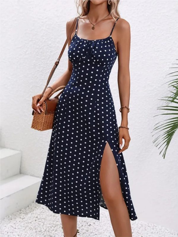 Women's Polka Dot Spaghetti Corset Fashion Designer Dresses (Midi) - Image 3
