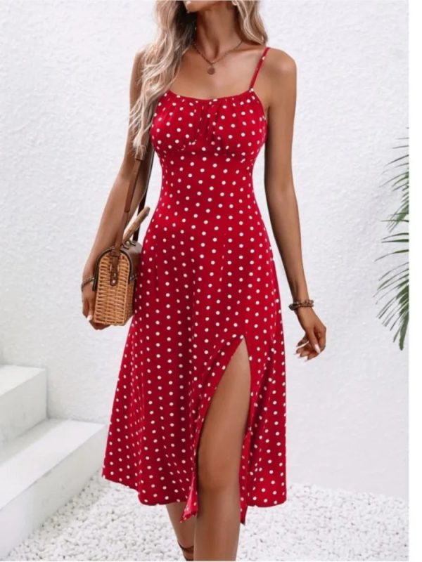 Women's Polka Dot Spaghetti Corset Fashion Designer Dresses (Midi)