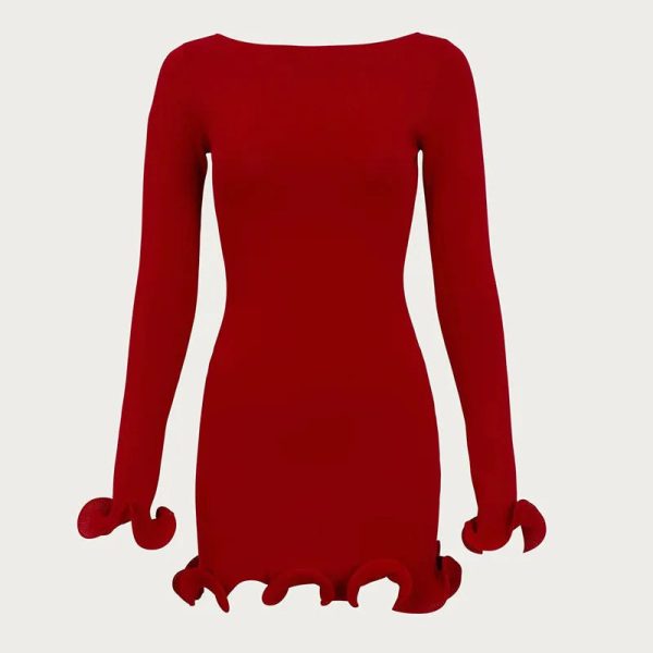 Women's Ruffled Trim Fashion Designer Bodycon Mini Dresses (Short) - Image 11