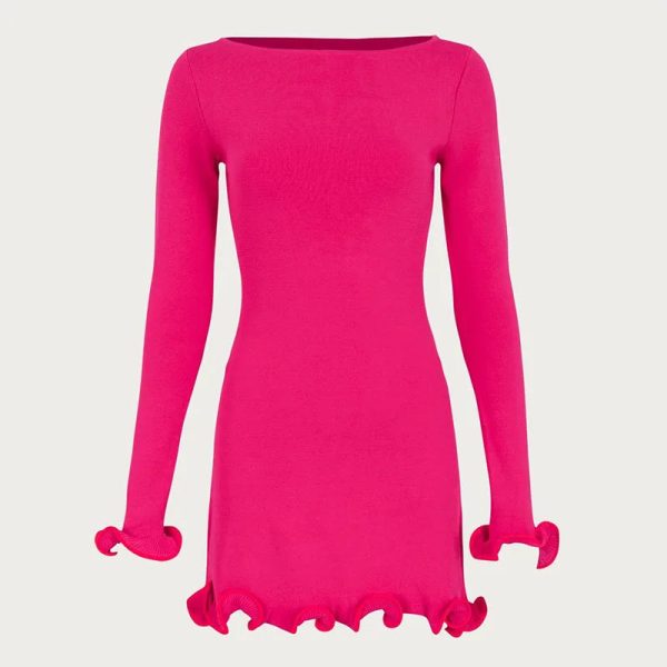 Women's Ruffled Trim Fashion Designer Bodycon Mini Dresses (Short) - Image 16