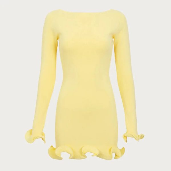 Women's Ruffled Trim Fashion Designer Bodycon Mini Dresses (Short) - Image 17