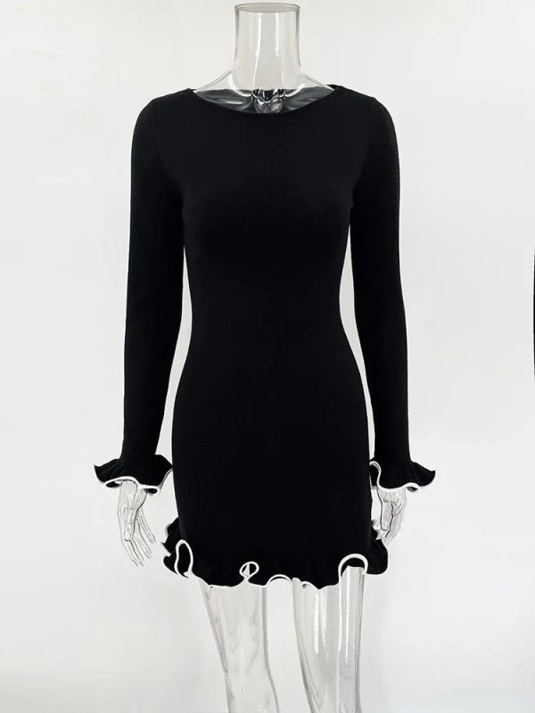 Women's Ruffled Trim Fashion Designer Bodycon Mini Dresses (Short) - Image 7