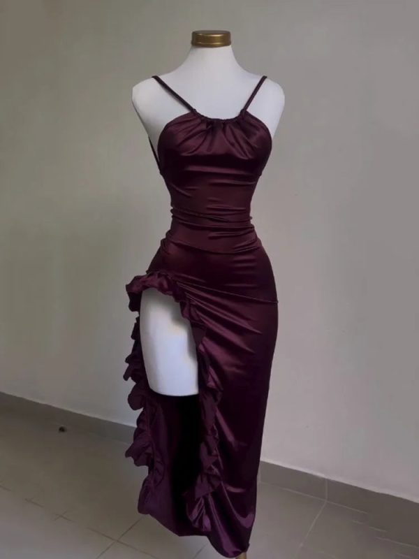 Women's Ruffled Trim High Split Fashion Designer Bodycon Dresses (Midi) - Image 3