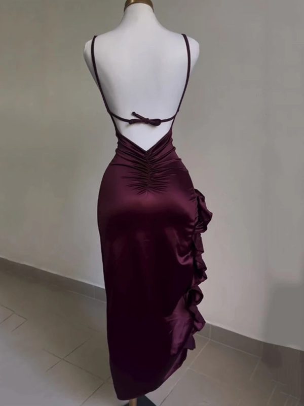 Women's Ruffled Trim High Split Fashion Designer Bodycon Dresses (Midi) - Image 4