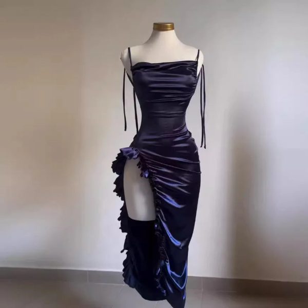 Women's Ruffled Trim High Split Fashion Designer Bodycon Dresses (Midi) - Image 5