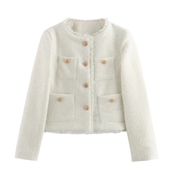 Women's Rustic Tops Fashion Designer Tweed Woolen Jackets - Image 2