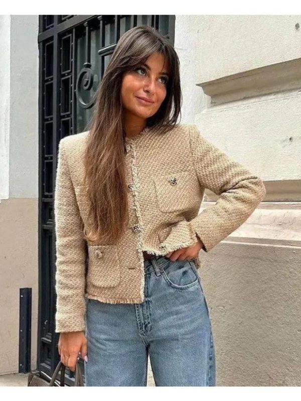 Women's Rustic Tops Fashion Designer Tweed Woolen Jackets - Image 3