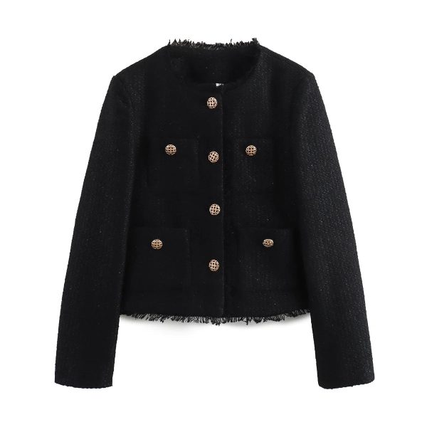 Women's Rustic Tops Fashion Designer Tweed Woolen Jackets - Image 7