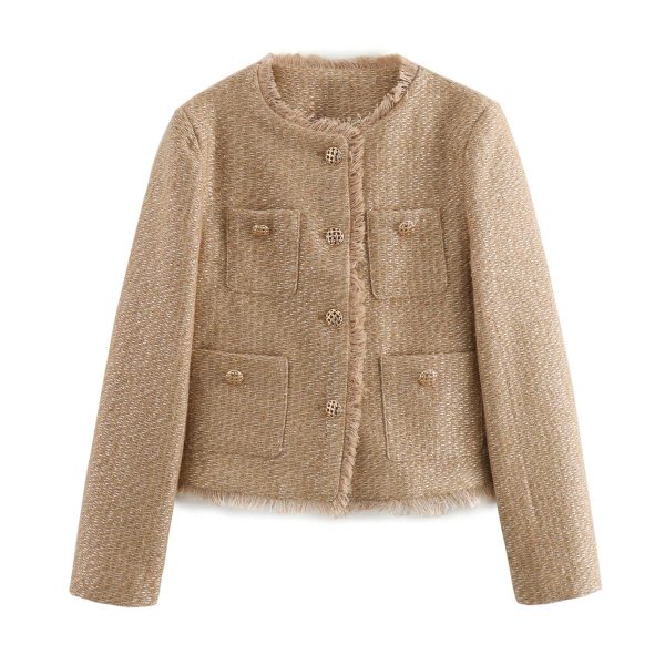 Women's Rustic Tops Fashion Designer Tweed Woolen Jackets - Image 8